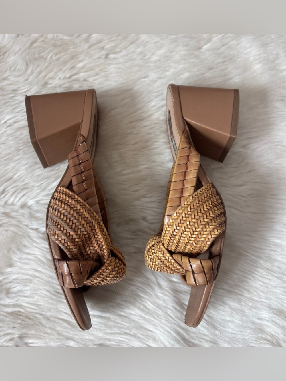 Steve Madden Woven Knot Block Heel Mules in Brown